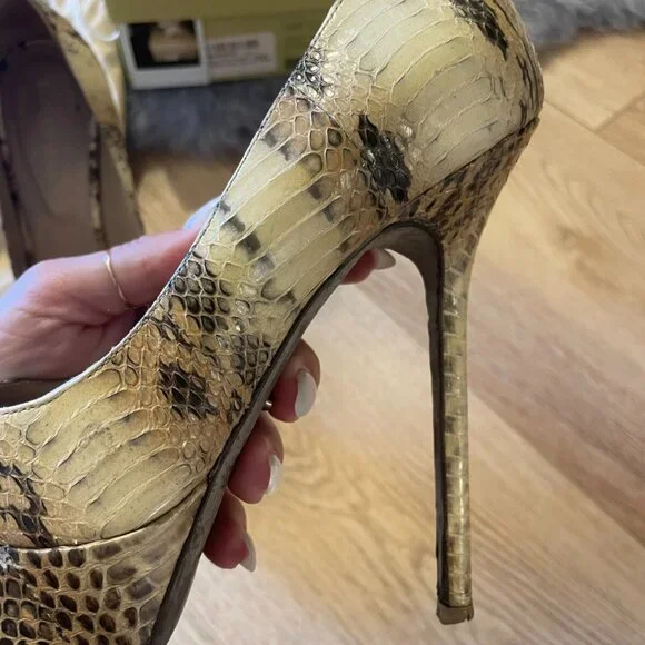 sergio rossi scarpe donna blunt heel peep toe pump snake nude - Picture 13 of 16